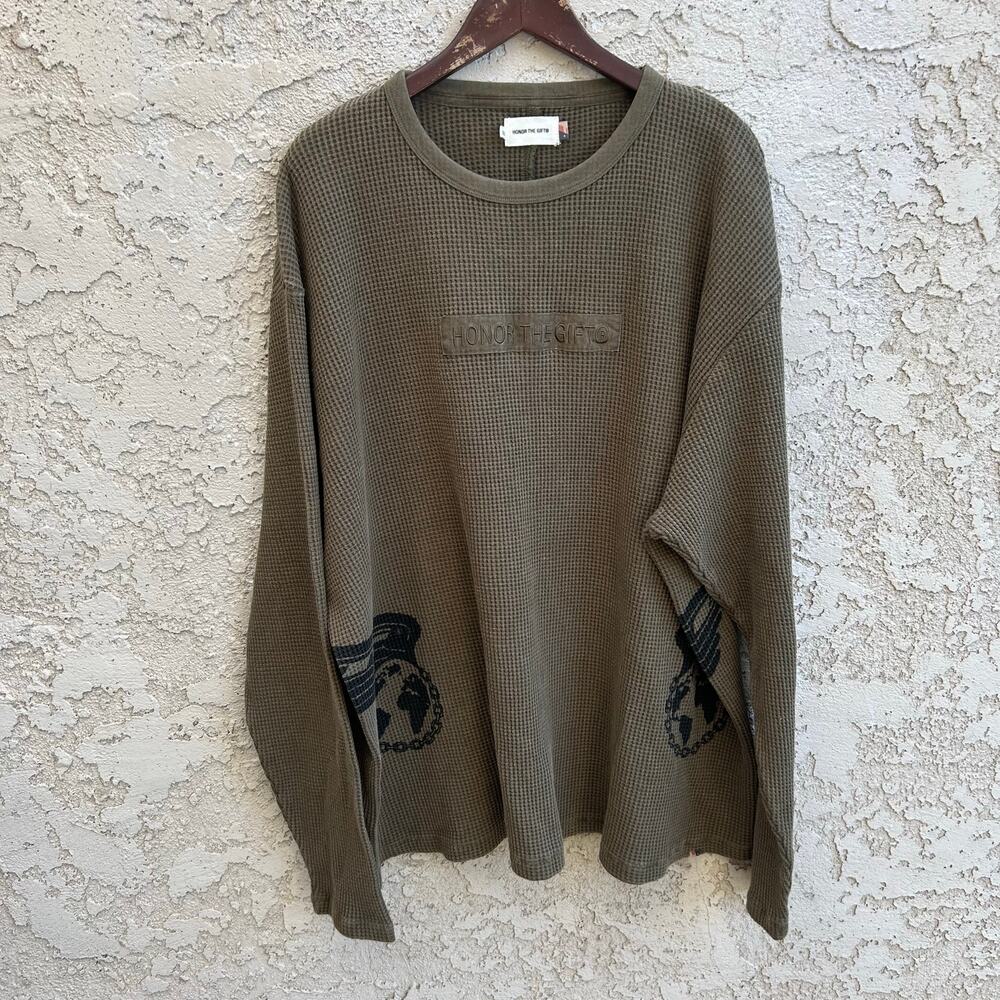 Honor The Gift Thermal Knit Long Sleeve Graphic Shirt Mens XXL